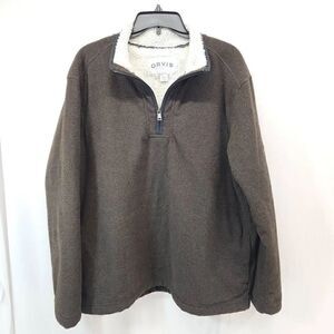 Orvis Men's Size XL Sherpa Lined Quarter 1/4 Zip Pullover Sweater Brown